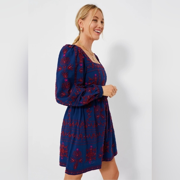 NWT Navy Petunia Embroidery Long Sleeve Square Neck Dress Size 2 by Sea New York - Picture 10 of 11